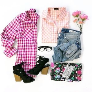 Ampersand Avenue gingham button up top